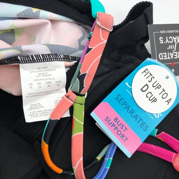 Swim Solutions Womens Floral Tankini Swim Top Pleated Front Colorful Size 10 - Picture 5 of 7